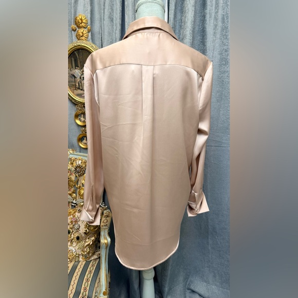 Silky Beige Button-Front Women's Shirt with Jewelry Set - Picture 4 of 14